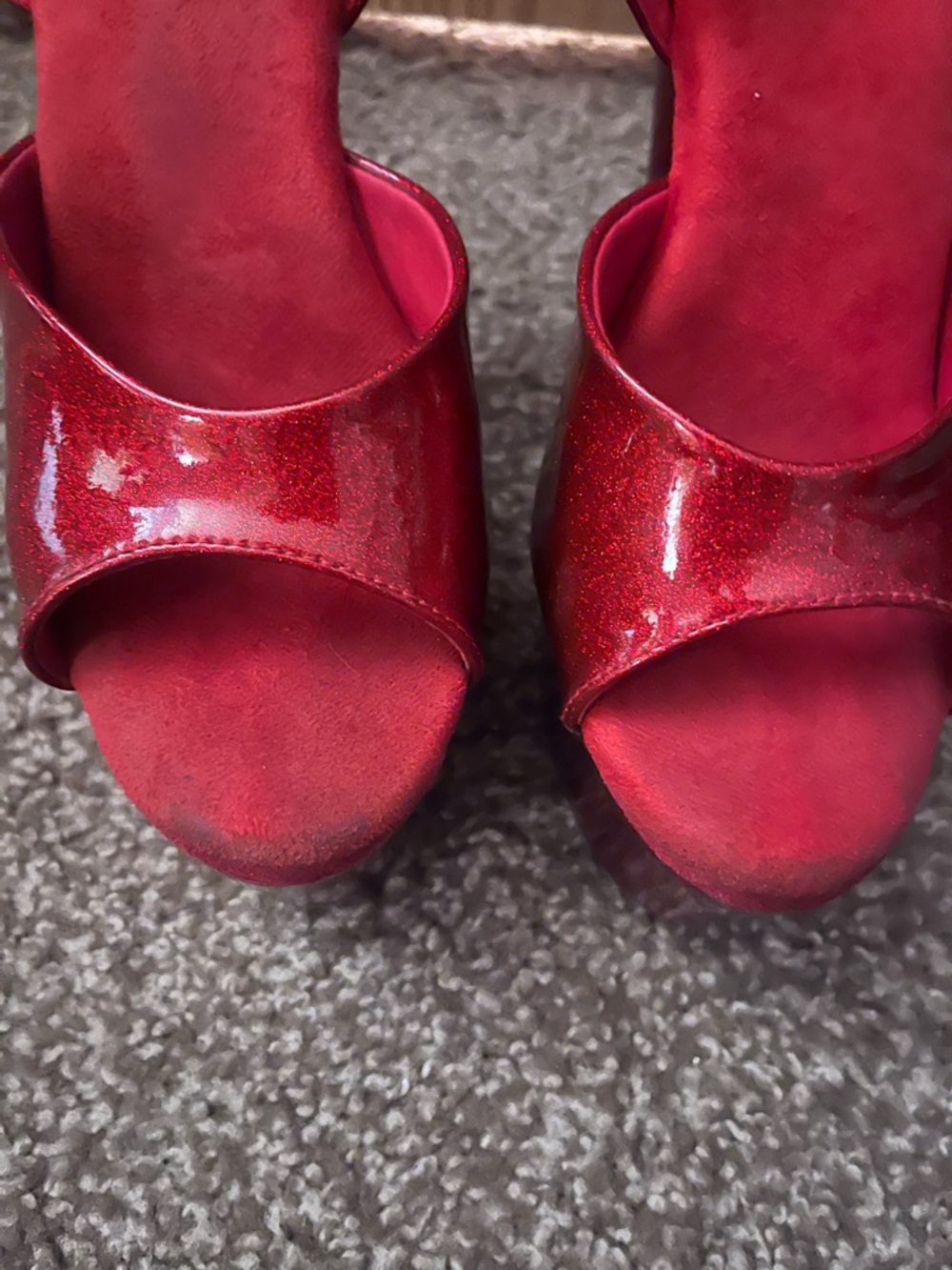 Adore-709GP Red Glitter 7in Sandals Pole Dance Stripper Heels Glitterati Sparkle - Picture 6 of 11